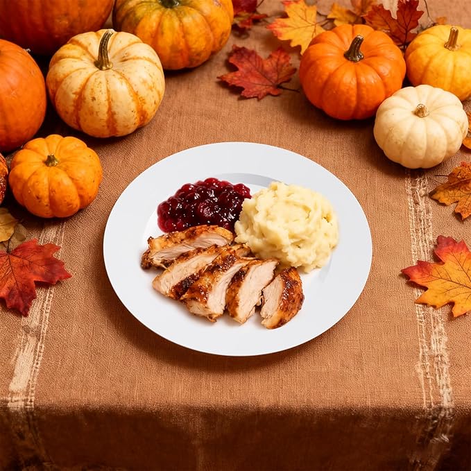 JOLLY CHEF 100 Pieces White Plastic Plates-10 Inch Elegant Disposable Plastic Plate, Disposable White for Weddings,Parties,Dinner,Birthdays and Events