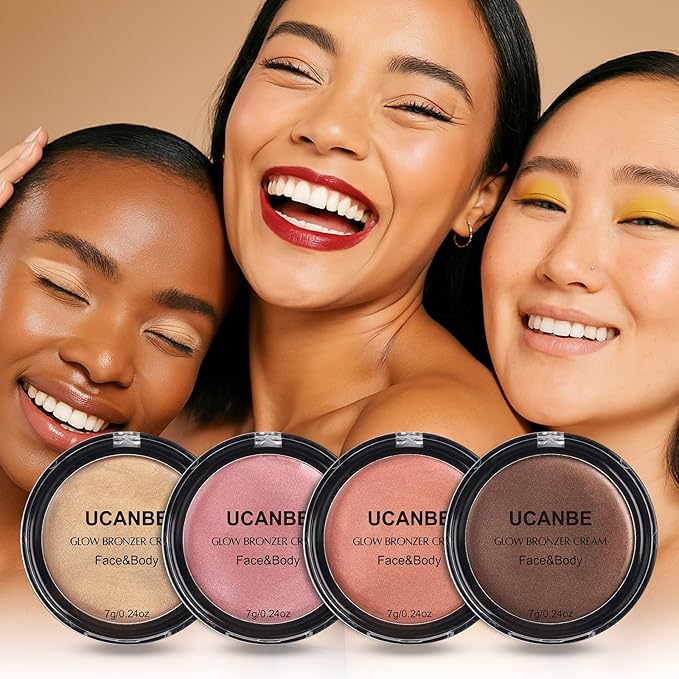 UCANBE Face & Body Cream Bronzer, Natural Coral Warm Sun-Kissed Glow Blusher, Buildable Blendable for Long Lasting Radiant Glow, Luminous Bronzing Highlighting Multi-Use Makeup Palette-BrightBean Baby