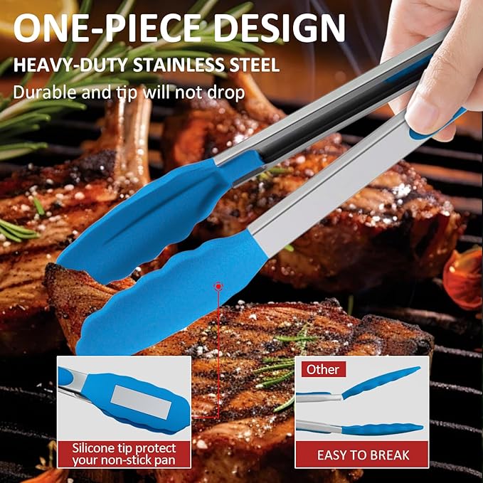 9 Pieces Silicone Tongs for Cooking 7,9,12 inches Kitchen Tongs with Silicone Tip Stainless Steel Heat Resistant Cooking Tongs for Food Grill Salad BBQ Frying and Serving, 3 Color