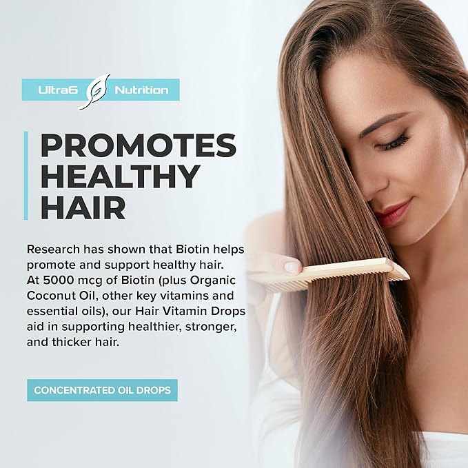 Liquid Biotin with Hair Vitamins - Vitamin C, E, B6 & Organic Coconut Oil - Liquid Biotin for Hair, Skin, Nails and Immunity Support-BrightBean Baby