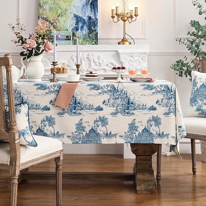 patdrea Designer Vintage Cyan Rectangle Small Tablecloth,Linen Ancient Castle and Manor Pattern Tablecloths,Table Cover Cloth Decor for Kitchen Dining Christmas,Thanksgiving,55"x71"-Lucerne a