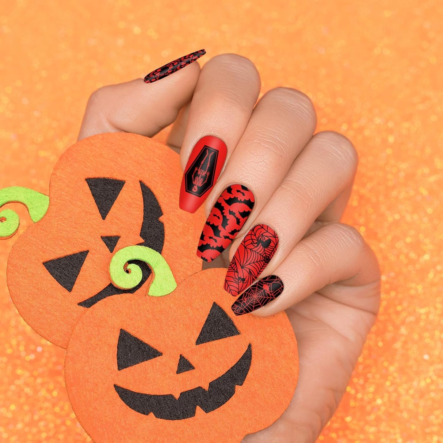 2Pcs Halloween Nail Art Stamping Plate Kit Skull Bat Witch Pumpkin Design Nail Art Plate for Holiday DIY Print Manicure Salon-BrightBean Baby