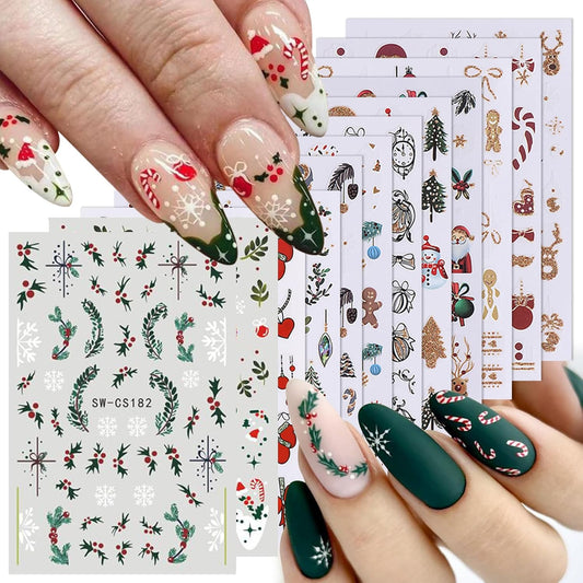 Glitter Christmas Nail Art Stickers 12 Sheets Sparkles Winter Nail Decals 3D Self Adhesive Nail Supplies DIY Santa Claus Gingerbread Man Snowflake Xmas Manicure Decoration DIY Supplies for Women Girl-BrightBean Baby