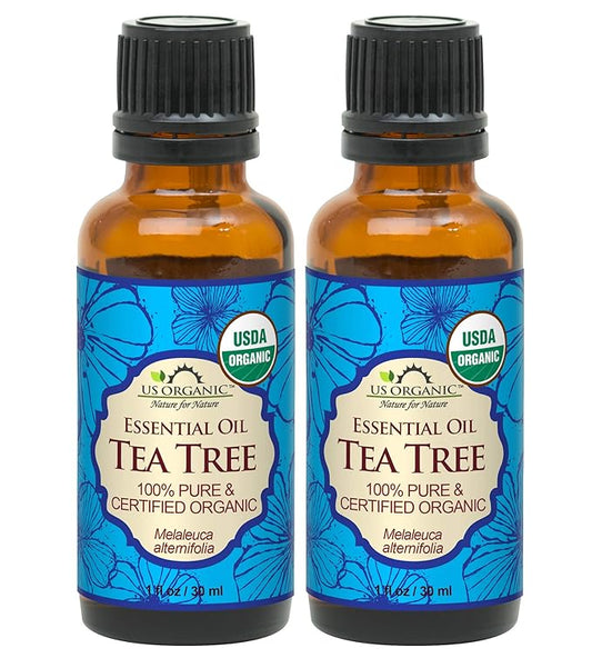 US Organic 100% Pure Tea Tree Essential Oil, Steam Distilled, USDA Certified Organic, for Hair, Skin, Scalp, Foot, Toenails, and Nail Polish - 30 ml, 2 Pack-BrightBean Baby
