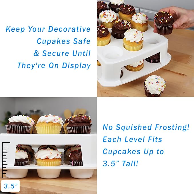 EXTRA TALL Cupcake Carrier 24 Count, 24 Cupcake Holder with Lid -Spacious 3.5” Tall Tiers Accommodate 24 Tall Frosted Cupcakes, Won't Smush! Cupcakes Containers Muffin Storage Container/ Muffin Holder