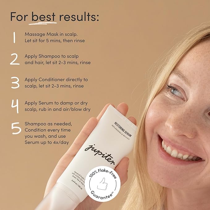 Jupiter Oil Control & Exfoliation Bundle, Anti-Dandruff Shampoo, Conditioner, Restoring Serum, & Purifying Mask for Women & Men, Dermatologist-Formulated for Flaky, Itchy, Oily, & Dry Scalp-BrightBean Baby