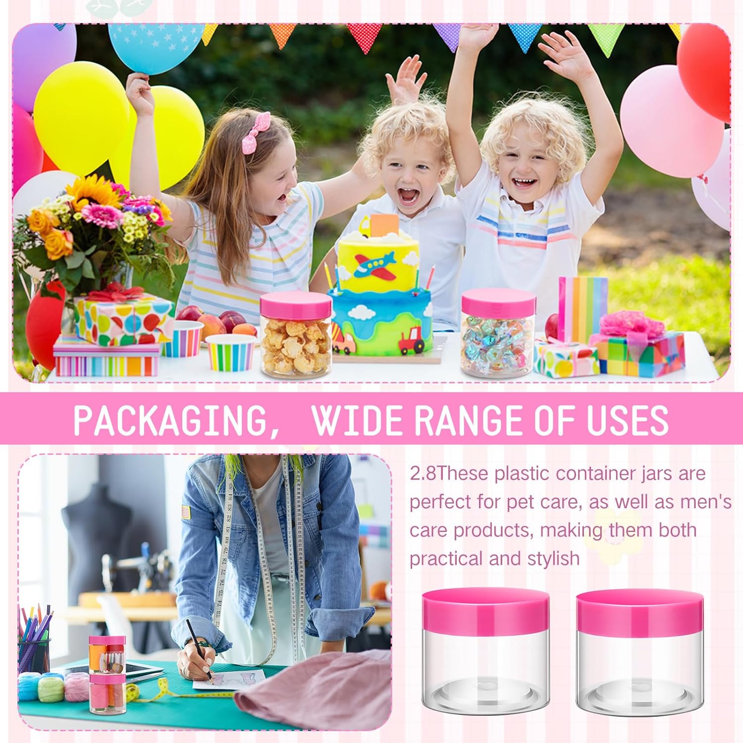 SATINIOR 100 Pcs Plastic Jars with Lids Small Containers Lids Wide Mouth Small Plastic Containers for Lotion Cream Rhinestones Body Butters Travel Storage(6 oz, Pink)-BrightBean Baby