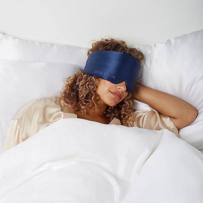 Dore & Rose Deep Sleep Mask Light Blocking, 23 Momme Mulberry Silk Eye Mask, Ultra Soft, Adjustable - Travel Sleeping Mask for Men & Women - Dark Blue-BrightBean Baby
