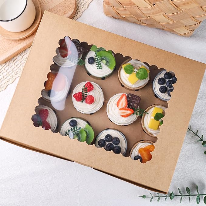VGOODALL 6PCS Kraft Cupcake Containers, 12 Count with Window Boxes Holding 72 Pastry Box for Birthday Holiday Party Bakery Supplies