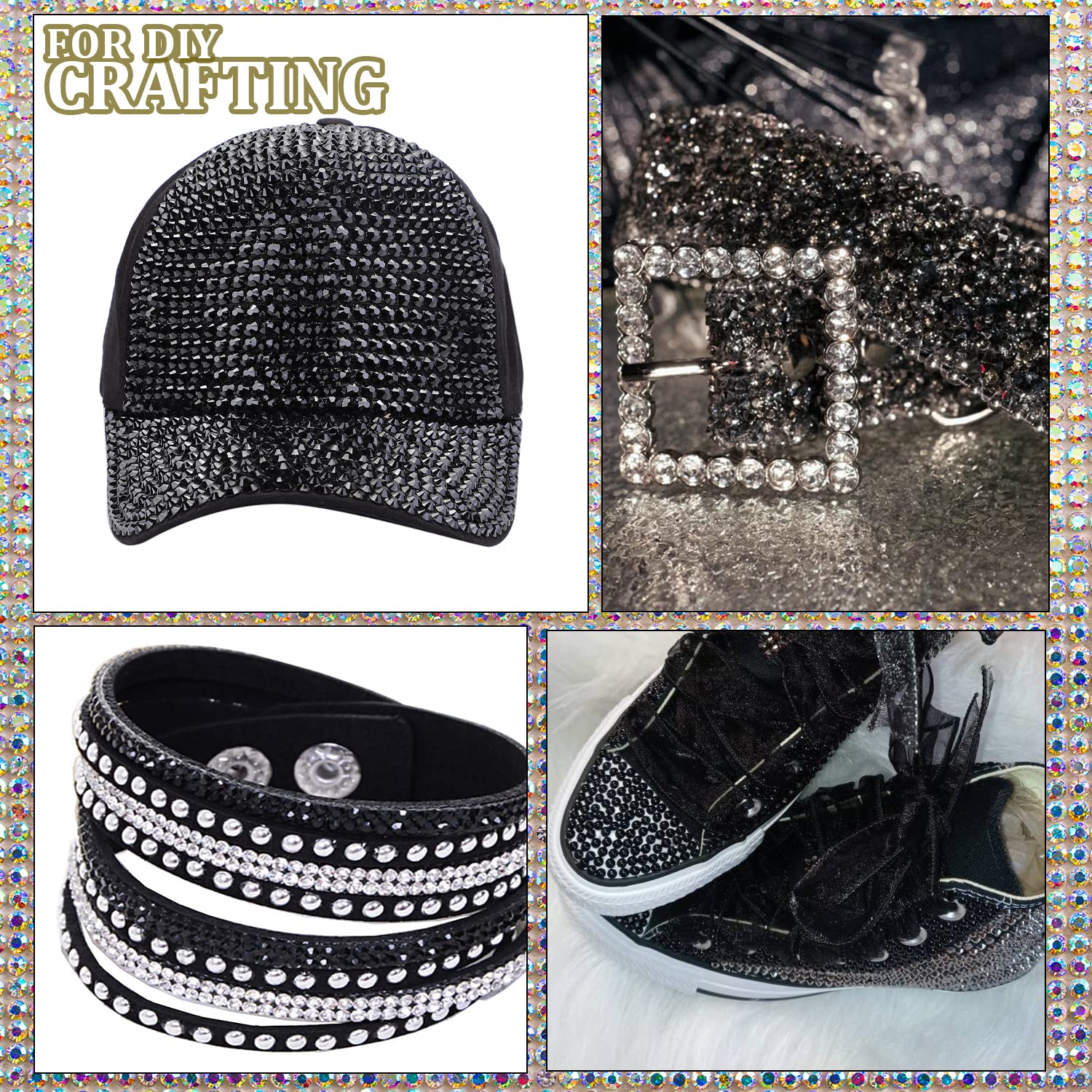 One Pack 2000 Pcs of Flatback Round Black Rhinestones 6 Sizes (1.5-6 mm) with Nail Art Rhinestone Picker Pencil and Tweezers for DIY and Salon Use-BrightBean Baby