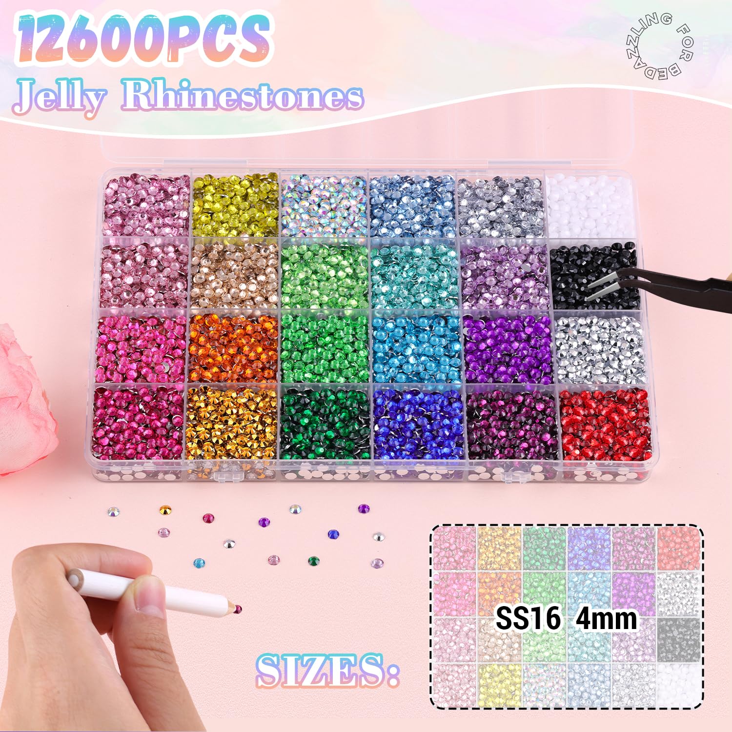 12600Pcs Resin Rhinestones with 3Pcs B7000 Jewelry Glue for Crafting, Multicolors 4mm Non Hotfix Flatback Gems, Bedazzling Crystal for DIY Crafts Clothing Tumblers Mugs Shoes Fabric Decor Nail Art-BrightBean Baby