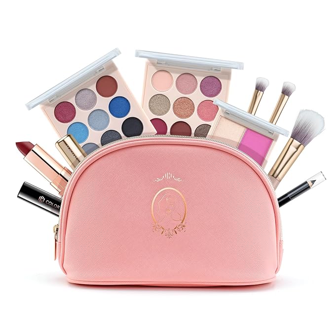 Color Nymph Beginner Makeup Set, Full Starter Cosmetics Set for Teenager Girls with Eyeshadow Palette Blush Lipstick Lip Pencil Eye Pencil Brush Mascara Portable Bag-BrightBean Baby
