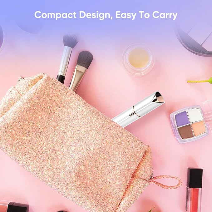 Facial Hair Remover for Women- as Seen on TV Painless Face Shaver -Mini Hair Remover, Electric Razor Shaver Portable Bikini Epilator for Lips, Chin, Armpit, Peach Fuzz, Fingers, Neck, Cheek (White-BrightBean Baby