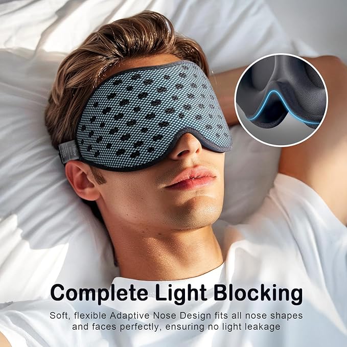 LitBear Breathable Sleep Mask, 3D Eye Mak Sleep for Side Sleepers Women Men, Light Blocking Sleeping Mask with Adjustable Strap, Soft Lightweight Eye Cover for Travel, Night Work, Nap -Ice Blue-BrightBean Baby