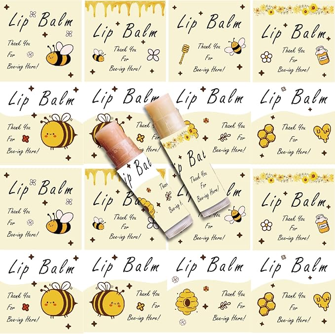 CRASPIRE 80Pcs 8 Styles Labels for Lip Balm Coated Paper Paster Honey Bee Square Tubes Lip Balm Labels Stickers Natural Homemade Self-Adhesive Stickers Logo for Containers Cosmetics Lipsticks-BrightBean Baby