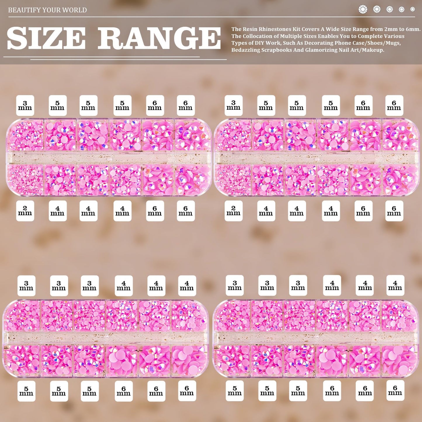 7000PCS Resin Rhinestones with Tweezers for Crafting, 2/3/4/5/6mm Flatback Jelly Rhinestones, 4 Box Pink AB Non Hotfix Crystal Gems for DIY Crafts Mugs Tumblers Clothes Makeup Nail-BrightBean Baby