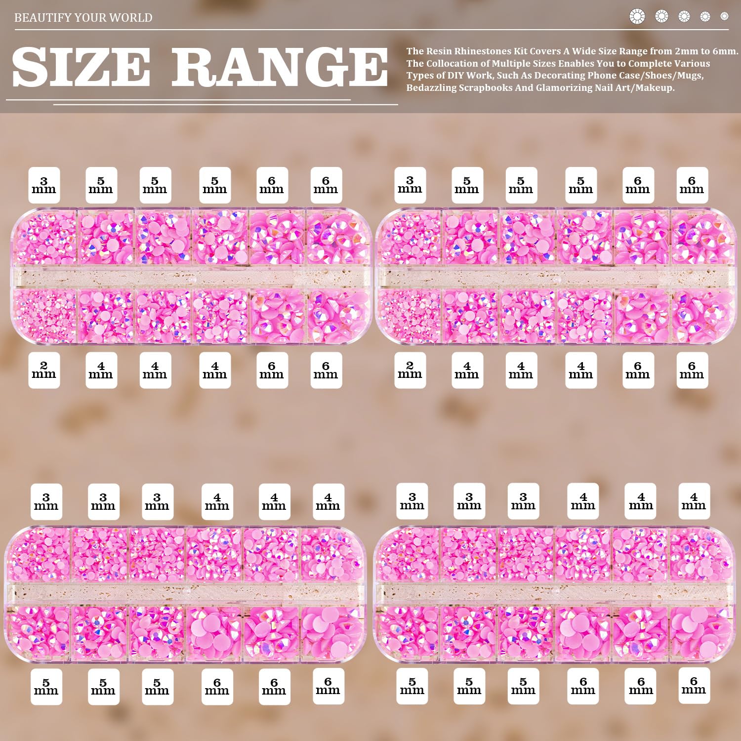 7000PCS Resin Rhinestones with Tweezers for Crafting, 2/3/4/5/6mm Flatback Jelly Rhinestones, 4 Box Pink AB Non Hotfix Crystal Gems for DIY Crafts Mugs Tumblers Clothes Makeup Nail-BrightBean Baby