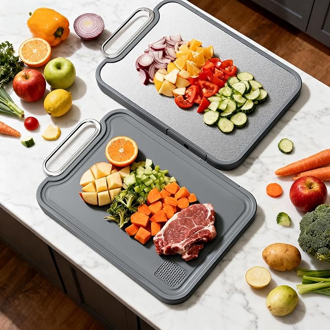 Titanium Cutting Board for Kitchen, Cutting Boards Non Toxic Double Sided Metal Pure Titanium and Wheat Straw PP Chopping Board Food Grade Easy to Clean Large Size 16"*10"*0.9"(Grey)