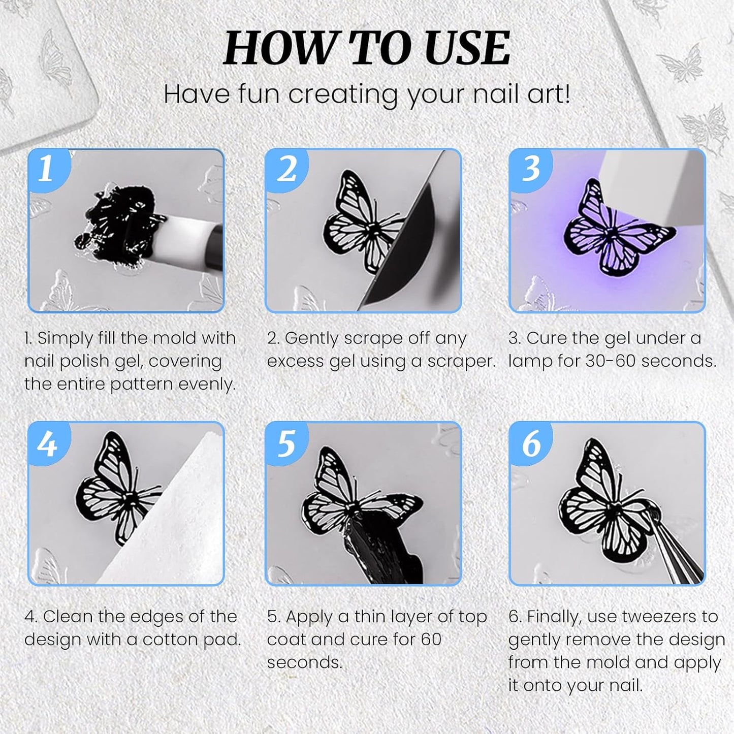 Nail Art Silicone Mold - Butterfly Stars Moon Decoration for 3D Carving Templates, Precise Embossed Pattern Tools, Charms for Acrylic DIY Craft-BrightBean Baby