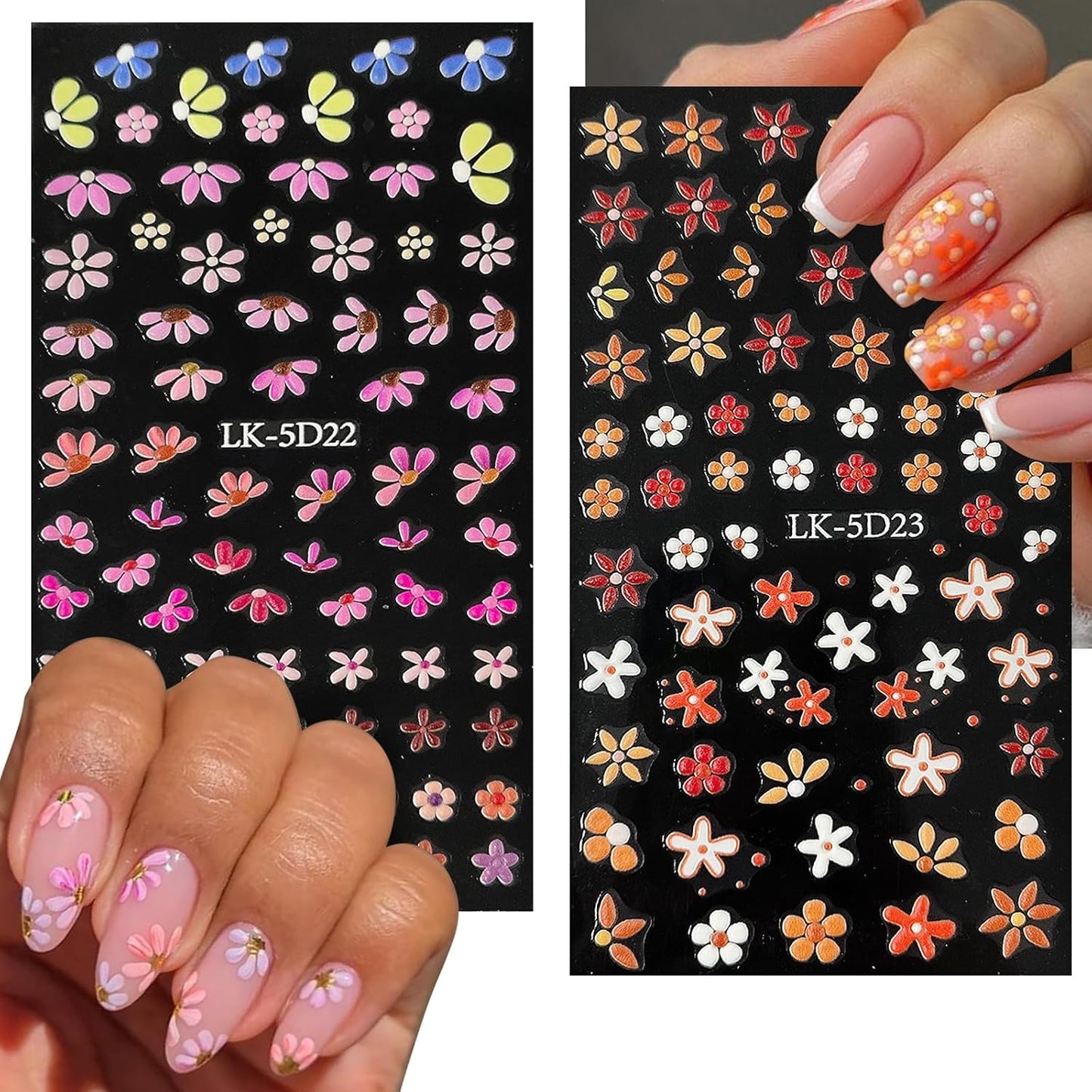 Flower Nail Art Stickers Decals 5D Embossed Nail Decals Spring Summer Nails Design Self-Adhesive Supplies Accessories 3D Flower for Women Nails DIY Decoration(6 Sheets)-BrightBean Baby