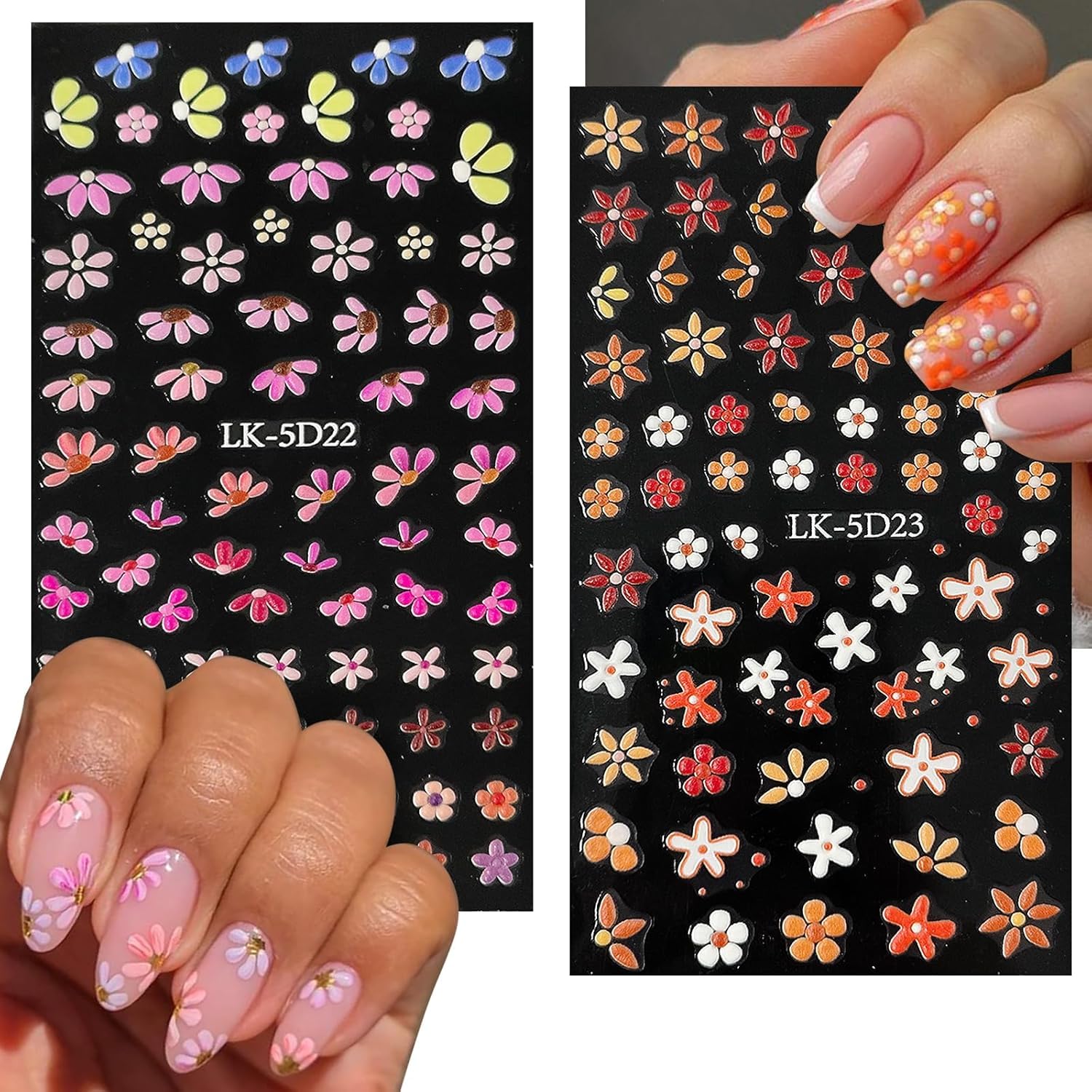 Flower Nail Art Stickers Decals 5D Embossed Nail Decals Spring Summer Nails Design Self-Adhesive Supplies Accessories 3D Flower for Women Nails DIY Decoration(6 Sheets)-BrightBean Baby