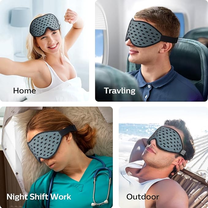 LitBear Breathable Sleep Mask, 3D Eye Mak Sleep for Side Sleepers Women Men, Light Blocking Sleeping Mask with Adjustable Strap, Soft Lightweight Eye Cover for Travel, Night Work, Nap -Ice Blue-BrightBean Baby