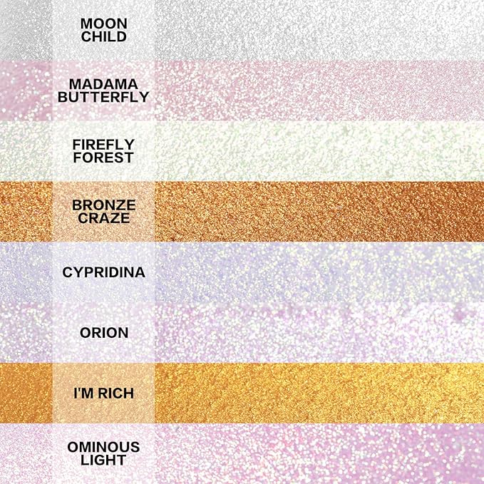 FOCALLURE Starfall Glowing Liquid Highlighter, Shimmering Body Oil, Non-Sticky Shimmer Liquid Luminizer, Non-Greasy, Face & Body Glitter Makeup for Costumes, Cosplay, Rave Festival, MADAMA BUTTERFLY-BrightBean Baby