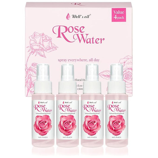 Well's Oil Rosewater Mist Spray (Pack of 4 * 2 Fl oz) – Hydrates, Soothes & Refreshes | 100% Natural | No Chemical | for All Skin and Hair Types-BrightBean Baby