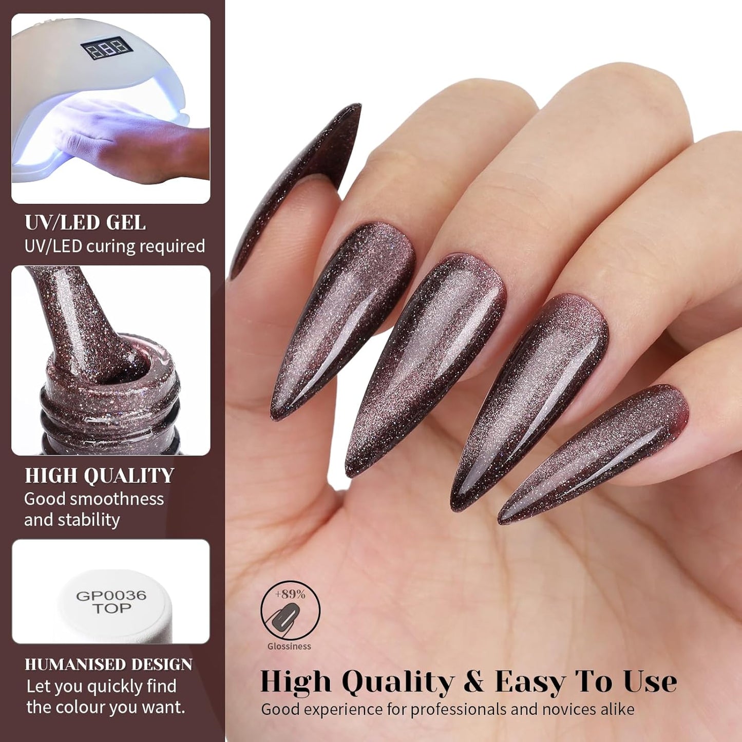 Brown Cat Eye Gel Nail Polish,Brown Reflective Holographic Shimmer Cateye Gel Polish with Magnet,Silver Shimmer Velvet Soak Off Uv Led Home Diy Manicure,Fall Winter Colors GP0104-BrightBean Baby
