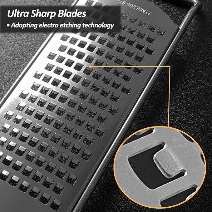 Vovoly 4-Pcs Pro Set Zester Grater Set, Cheese Grater with Razor-Sharp Stainless Steel Blade, Fine/Coarse/Extra Coarse/Slider Attachment