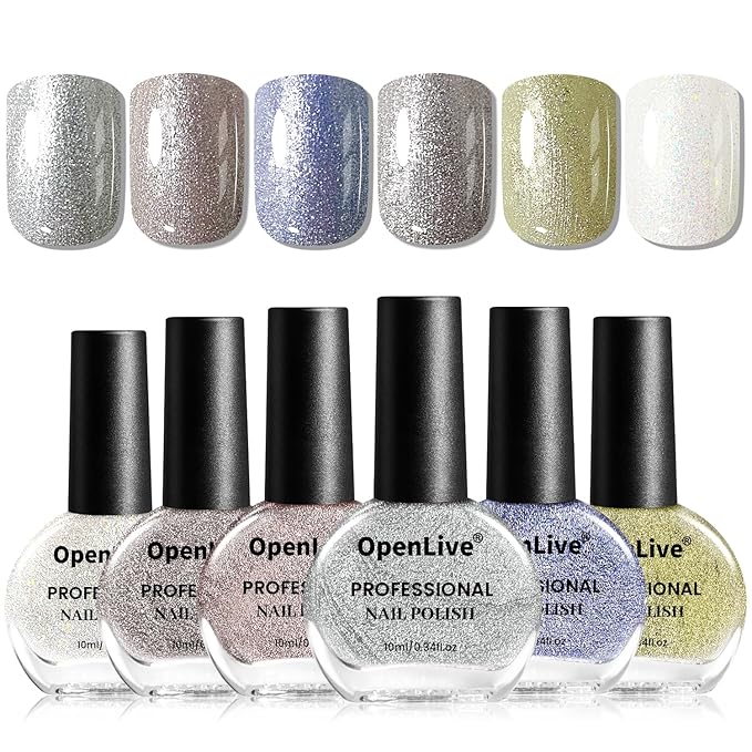 10ml Glitter Nail Polish Set 6 Colors Glitter Effect All Seasons Neutral Color Quick Dry Nail Polish Set for Women Salon DIY Nail Art-BrightBean Baby