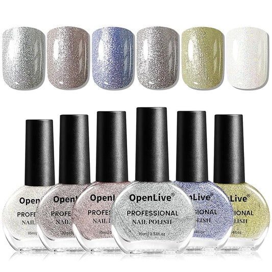 10ml Glitter Nail Polish Set 6 Colors Glitter Effect All Seasons Neutral Color Quick Dry Nail Polish Set for Women Salon DIY Nail Art-BrightBean Baby