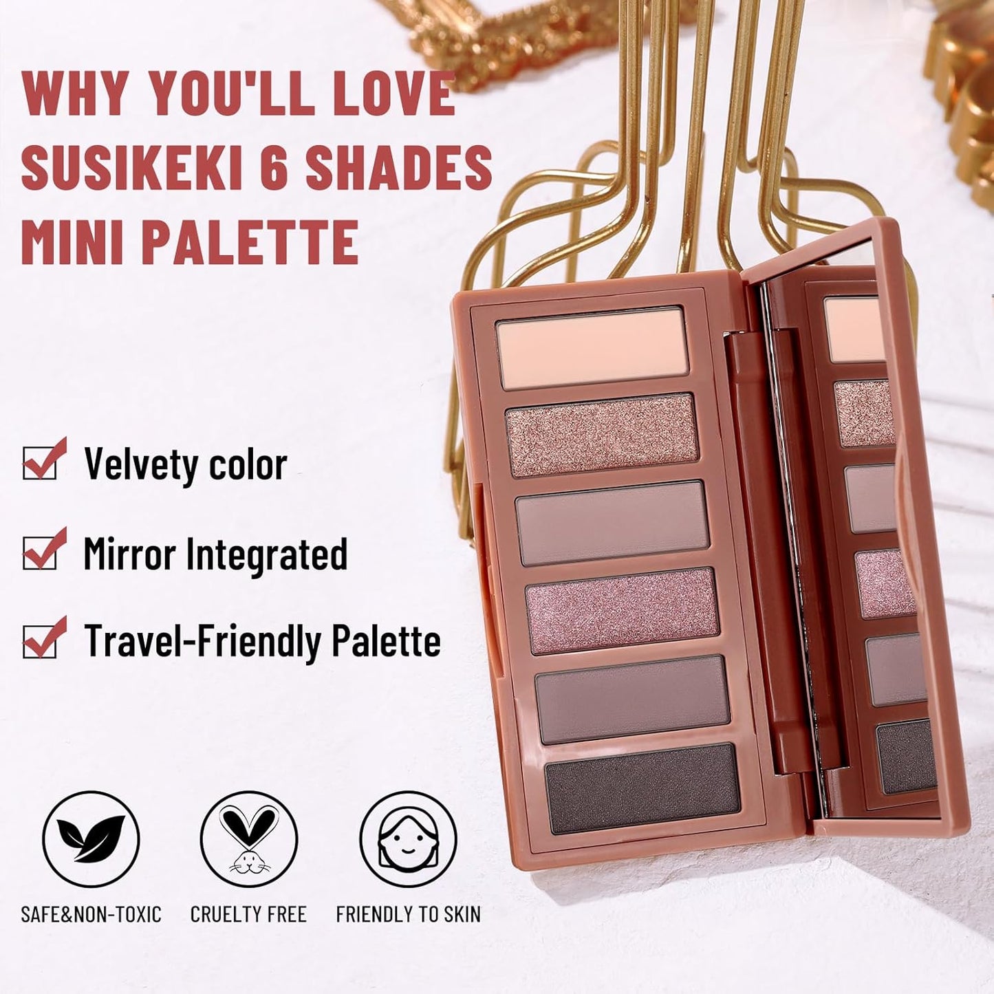 6 Colors Mini Eyeshadow Makeup Palette Rosy Neutral Nude Eye Shadow Shimmer & Matte Make Up Pallet with Mirror Highly Pigmented Long Lasting Waterproof Travel Size Gift Kit 02-BrightBean Baby