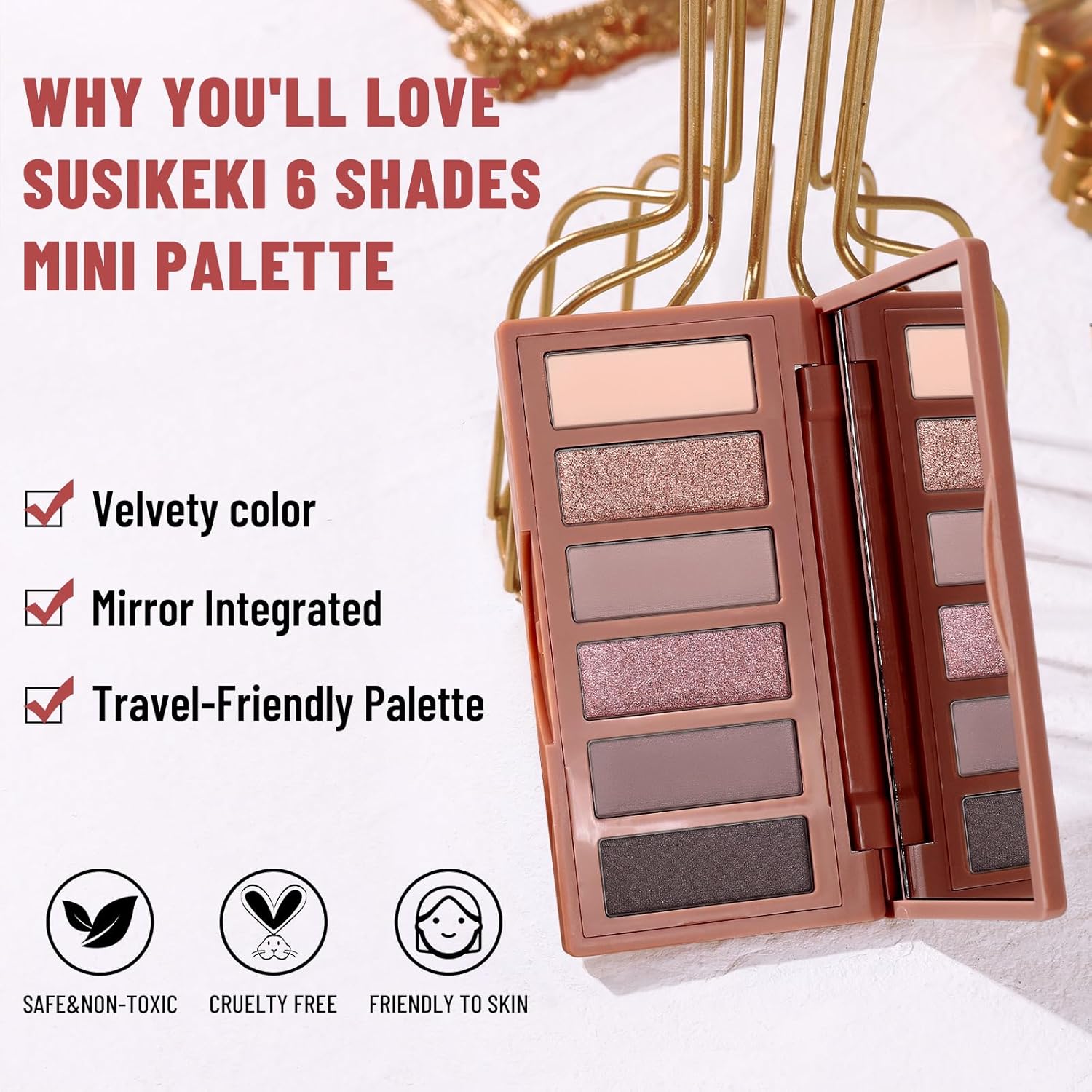 6 Colors Mini Eyeshadow Makeup Palette Rosy Neutral Nude Eye Shadow Shimmer & Matte Make Up Pallet with Mirror Highly Pigmented Long Lasting Waterproof Travel Size Gift Kit 02-BrightBean Baby