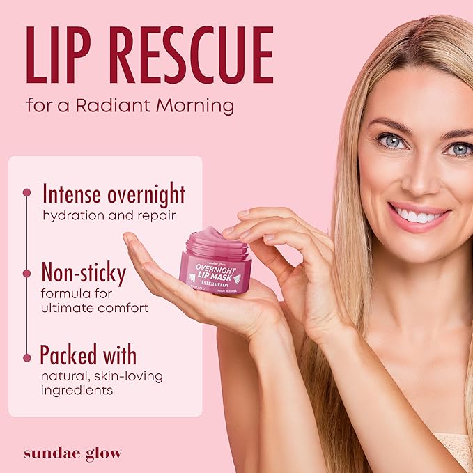 Watermelon Lip Mask - Dermatologist Tested, Anti-Aging, Korean Skin Care, Deep Hydration, Overnight Lip Repair - Vegan, Clean Beauty, 95% Natural, Cruelty-Free - 1 Pack-BrightBean Baby