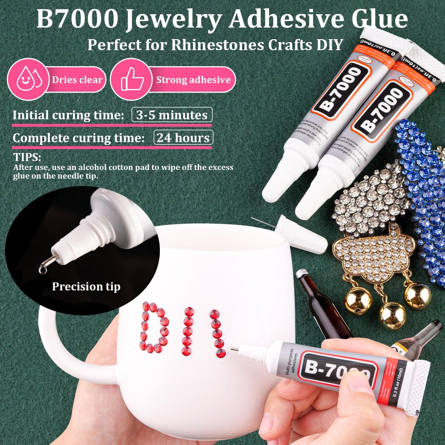 Resin Rhinestones for Crafting with B7000 Jewelry Glue, 2 Boxes Red Flatback Crystals with 3Pcs 10ml Glue for Bedazzling Crafts DIY Nail Art Makeup，Non Hotfix Gems for Clothing Shoes-BrightBean Baby