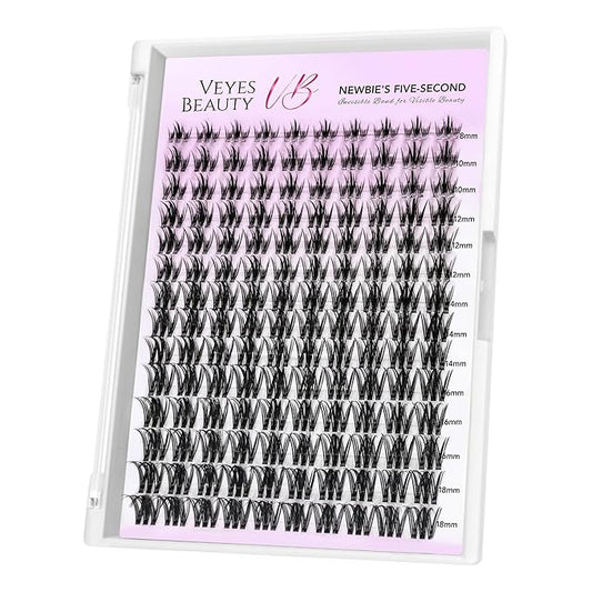 VEYESBEAUTY Lash Clusters Eyelash Extensions Thin & Invisible Band DIY Individual False Eyelashes Newbie's Five-Second Series Wispy Lash Tray for Self-application, Camellia Lashes 8-18mm Mixed Length-BrightBean Baby