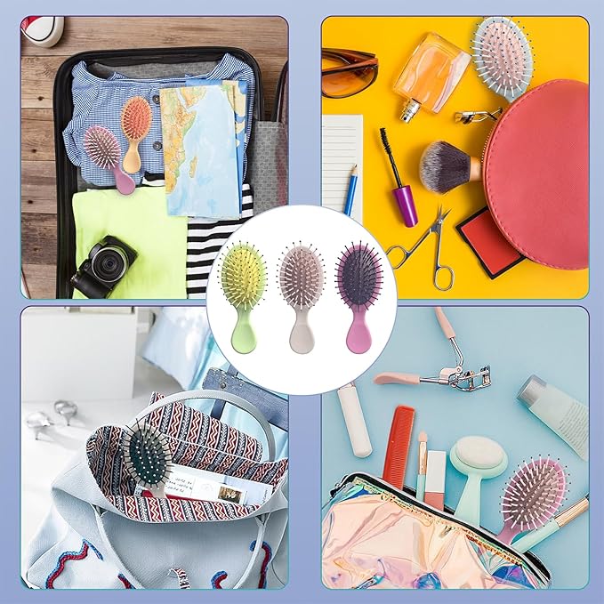 6 Pieces Mini Wet Hair Brush, Travel Detangling Brush, for Most Hair Types, with Ease Knots Without Tears or Breakage, Multicolor-BrightBean Baby