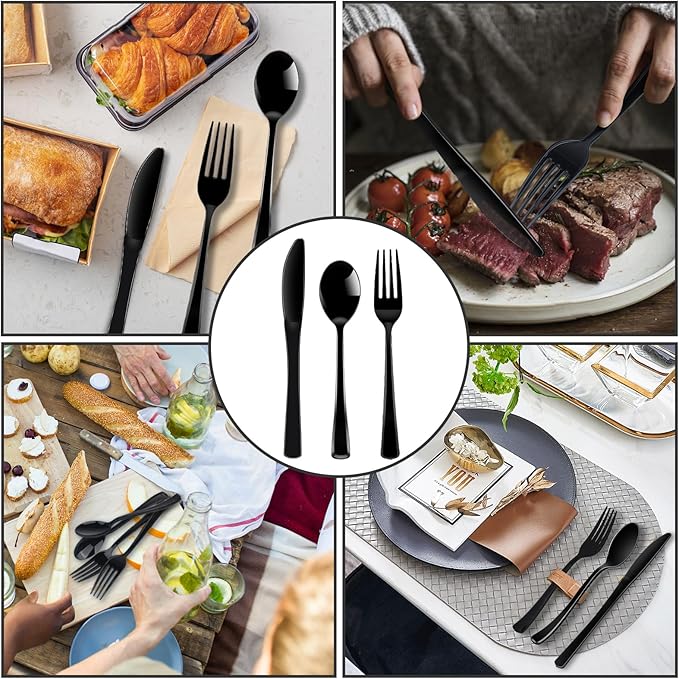 300 Pack Black Disposable Plastic Silverware Heavy Duty,Black Cutlery Set, Plastic Forks and Spoons Knives Utensils Set for Birthday Party Prom Night,Weddings,Halloween