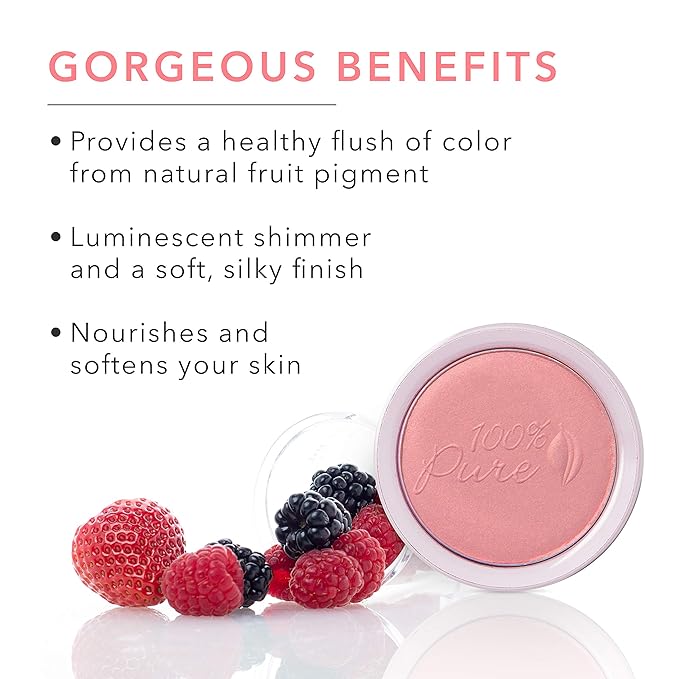 100% PURE Powder Blush (Fruit Pigmented), Chiffon, Soft Shimmery Finish, Nourishes Skin w/Rosehip Oil, Cocoa Butter, Natural Makeup (Soft Pink) - .32 oz-BrightBean Baby