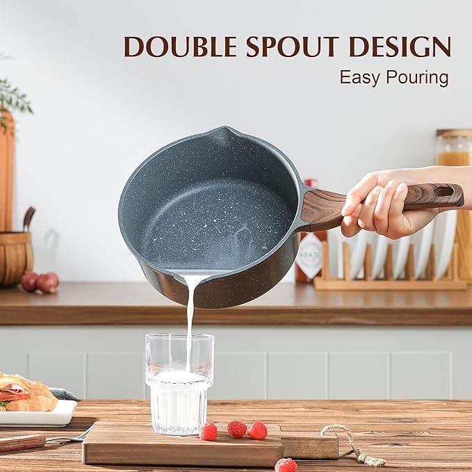 SENSARTE Nonstick Sauce Pan with Double Spout 3.0 Quarts - Swiss Granite Coating with Lid