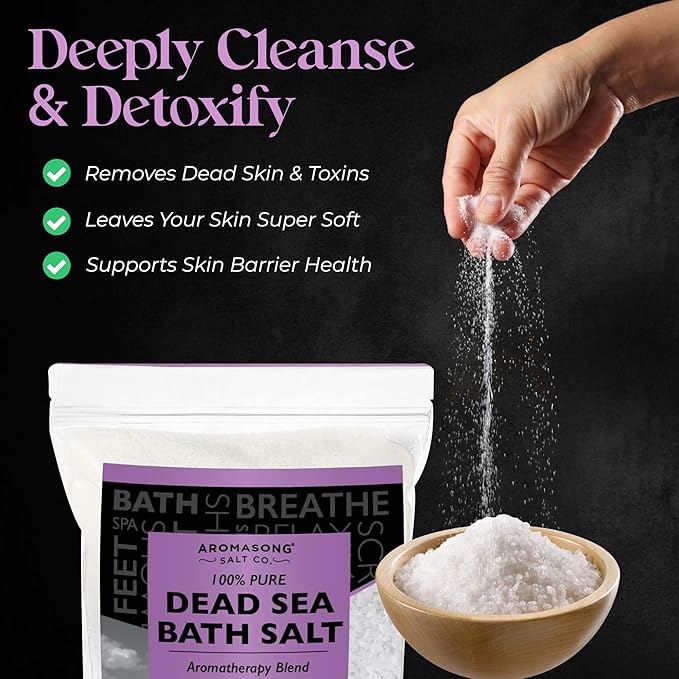 Aromasong Pure Dead Sea Salt for Soaking with 100% Natural Lavender, 2.43 LB - Spa Bath Salt Fine Grain - Body Wash Scrub - Soak for Women & Men- Bulk Resealable Pack-BrightBean Baby
