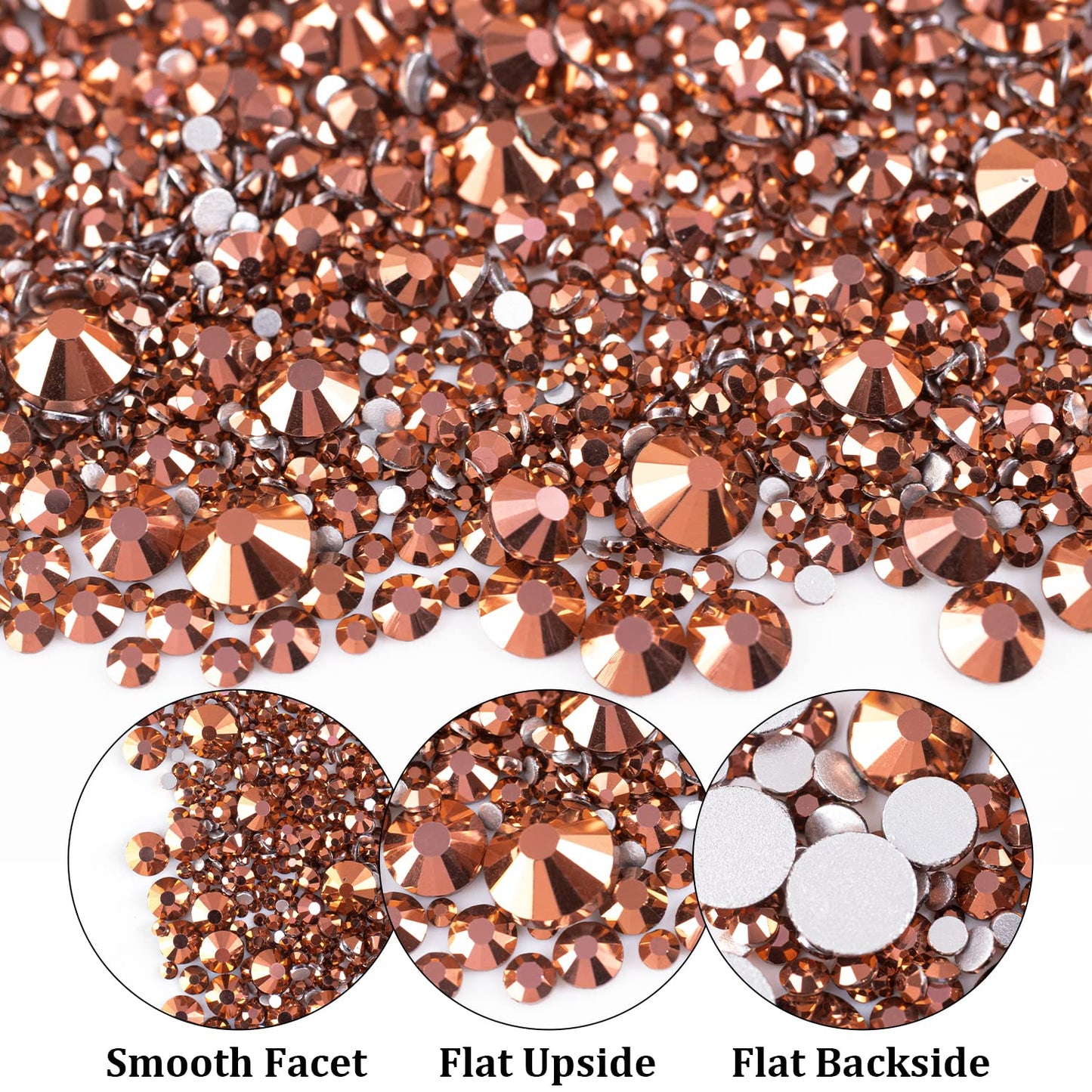 One Pack 2000 Pcs of Flatback Round Rose Gold Rhinestones 6 Sizes (1.5-6 mm) with Nail Art Rhinestone Picker Pencil and Tweezers for DIY and Salon Use-BrightBean Baby