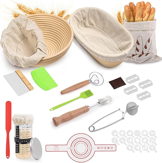 Sourdough Starter Kit, Sourdough Bread Baking Supplies, Bread Proofing Basket, sourdough starter jar, Sourdough Bread Basket, Sour Dough Kit Tools, Bread Making Tools Kit, GISNPA proofing box