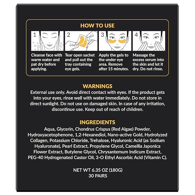 Stylia Under Eye Patches for Dark Circles and Puffy Eyes (30 Pairs) - 24k Gold Under Eye Mask with Vitamin C, Hyaluronic Acid, Pearl Extract - Eye Masks for Dark Circles and Puffiness-BrightBean Baby