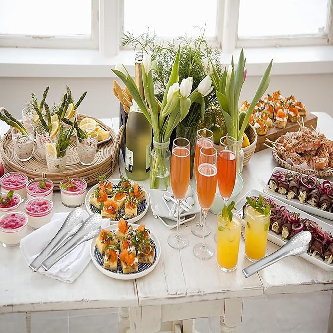 Sunenlyst Buffet Serving Tongs, 6Pcs Kitchen Tongs Mini Serving Utensil Tongs for Food Ice Salad Buffet Barbecue Cookies, Food Tong Small tongs for Appetizers, Tea, Coffee Bar