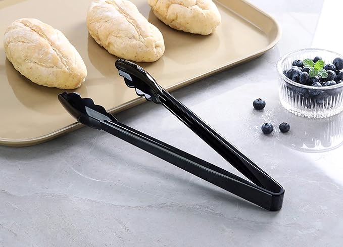 New Star Foodservice 35513 Utility Tong, High Heat Plastic, Scalloped, 12 inch, Set of 12, Black