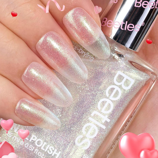 beetles Nail Polish Glitter Nail Lacquer Shimmer-Like Top Coat Fast Drying & Long Lasting Brilliant Milky Way, No UV Lamp Needed for DIY Nail Art Salon at Home Gifts for Women-BrightBean Baby