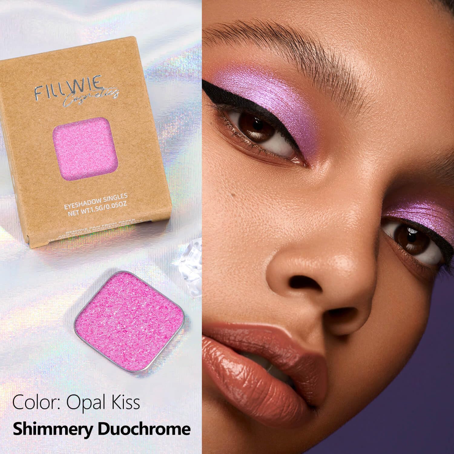 Chameleon Single Eyeshadow,Soft Pink-White,Pressed Powder,High Pigment,Smudge-Proof, Smooth Blend, All-Day Wear,Square Pan,Fits Magnetic Palettes(Opal Kiss)-BrightBean Baby