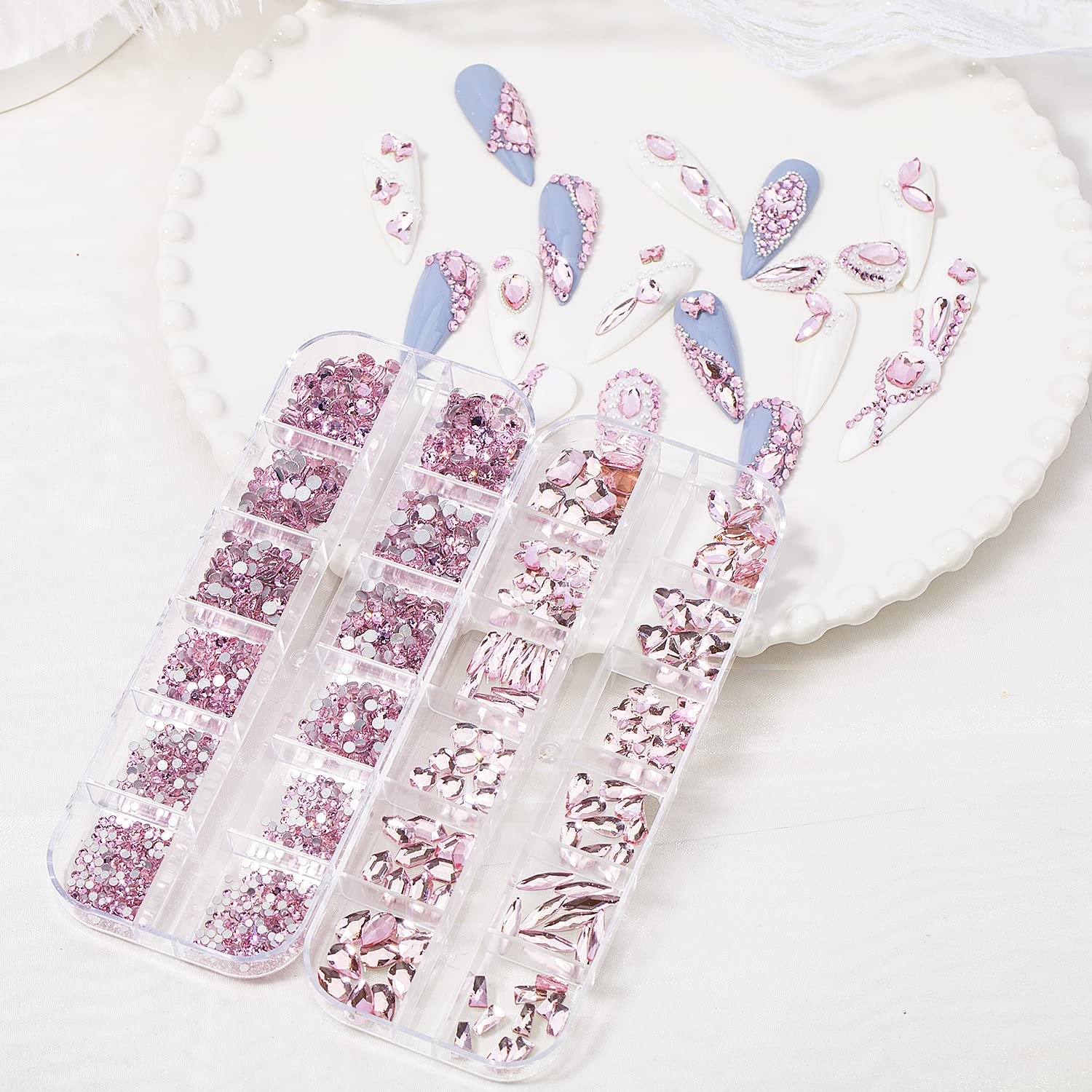 HNUIX Nail Rhinestones - 3D Multi Shape Size Crystal, Light Pink Nail Gems, Flat Back, with Kit, for Nail Art, DIY Decorations-BrightBean Baby